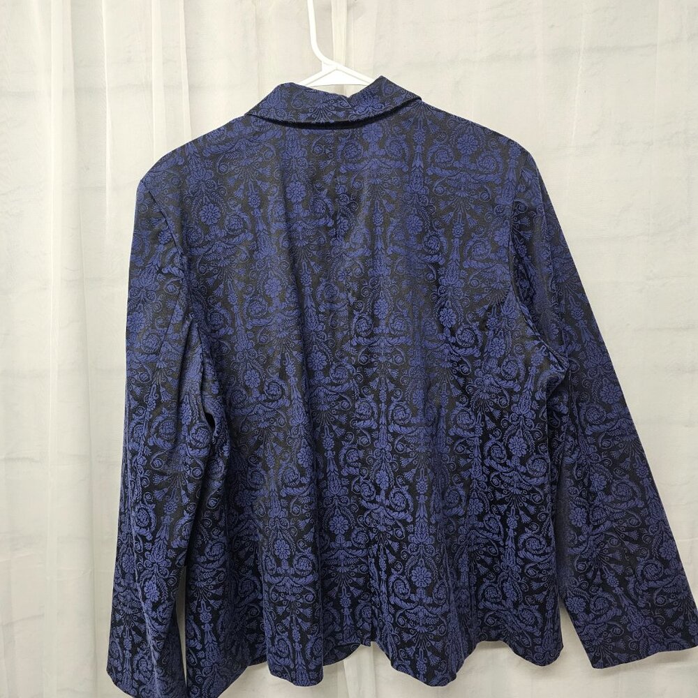 Chico's Blazer Blue Black Floral Boho Goth Retro Office Business XL - Picture 6 of 9